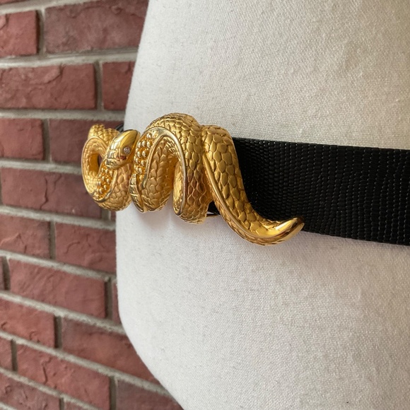 Vintage Rare  Doreen Ryan Gold Tone Double Snake Buckle Signed Adjustable Belt main image 5